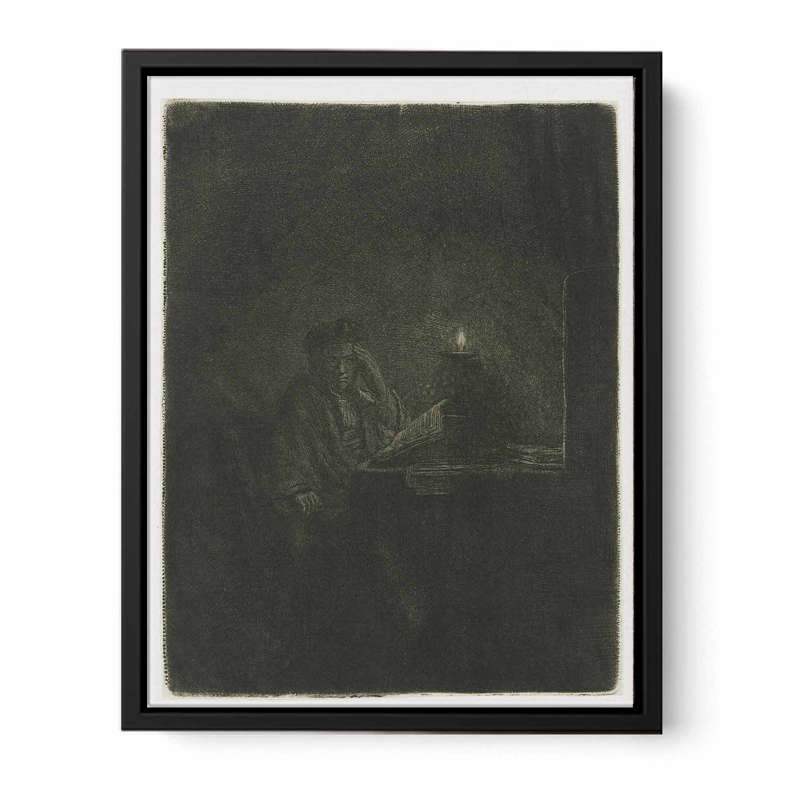 A Student at a Table by Candlelight Painting