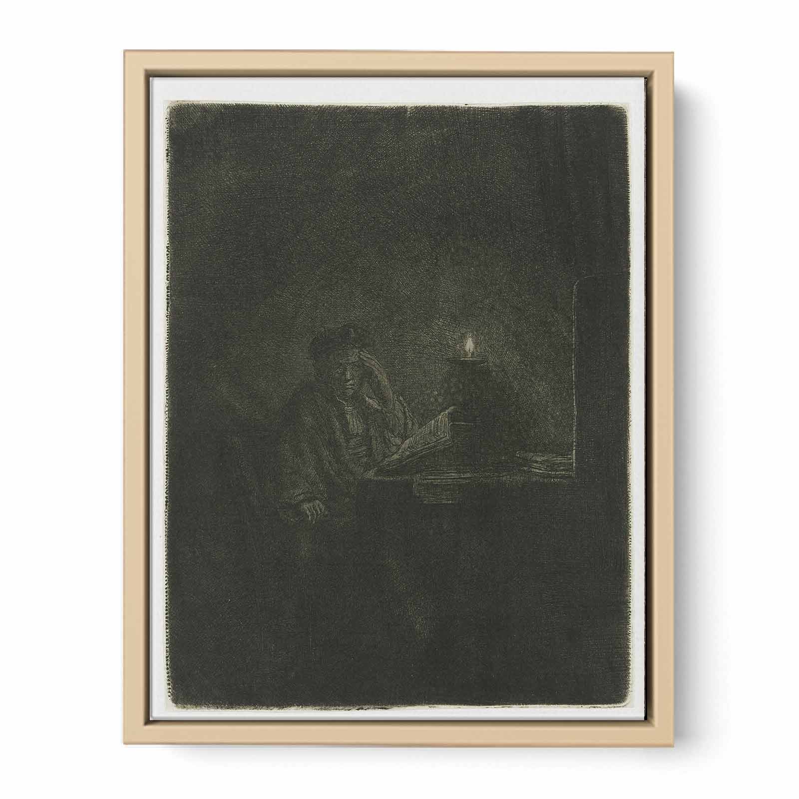 A Student at a Table by Candlelight Painting