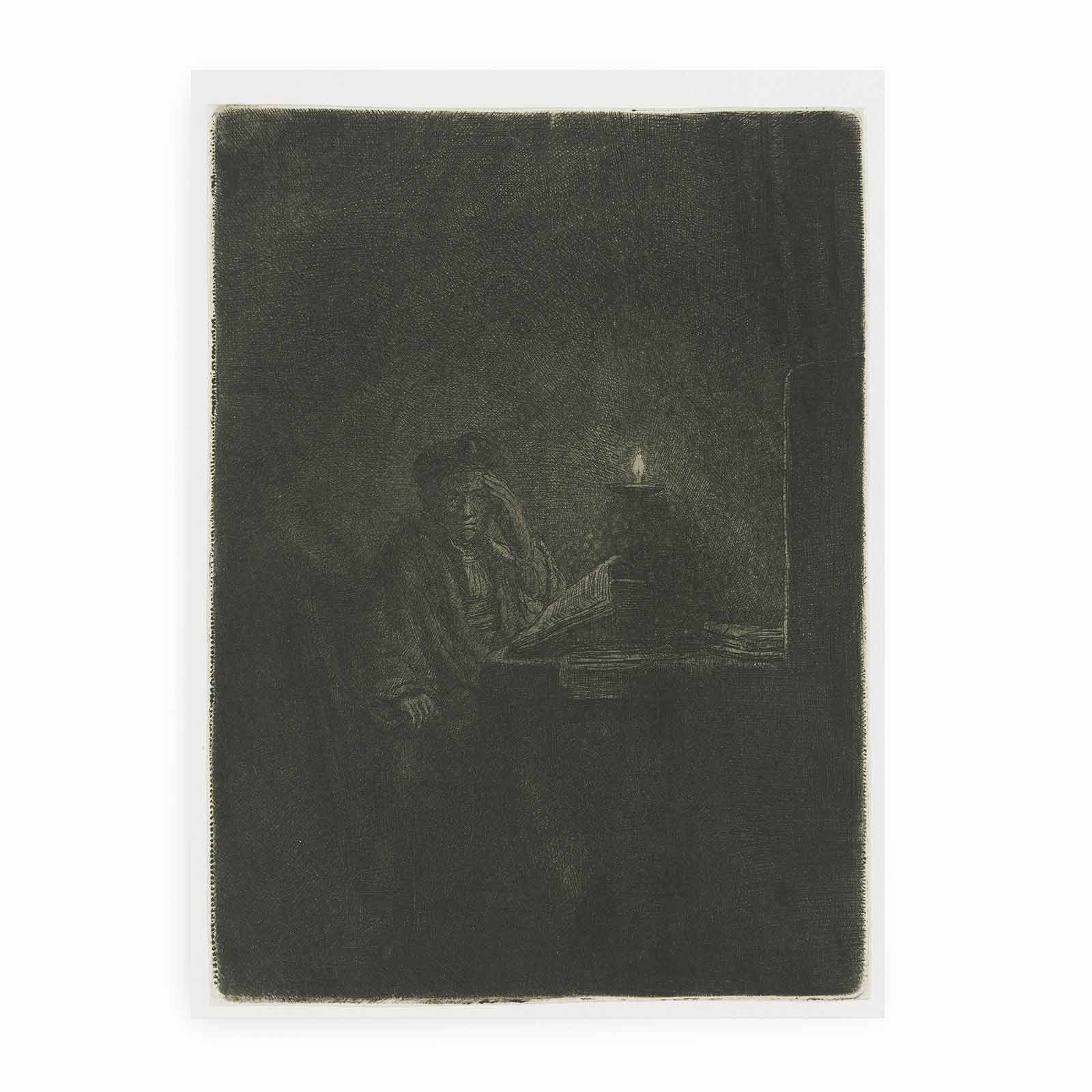 A Student at a Table by Candlelight Painting