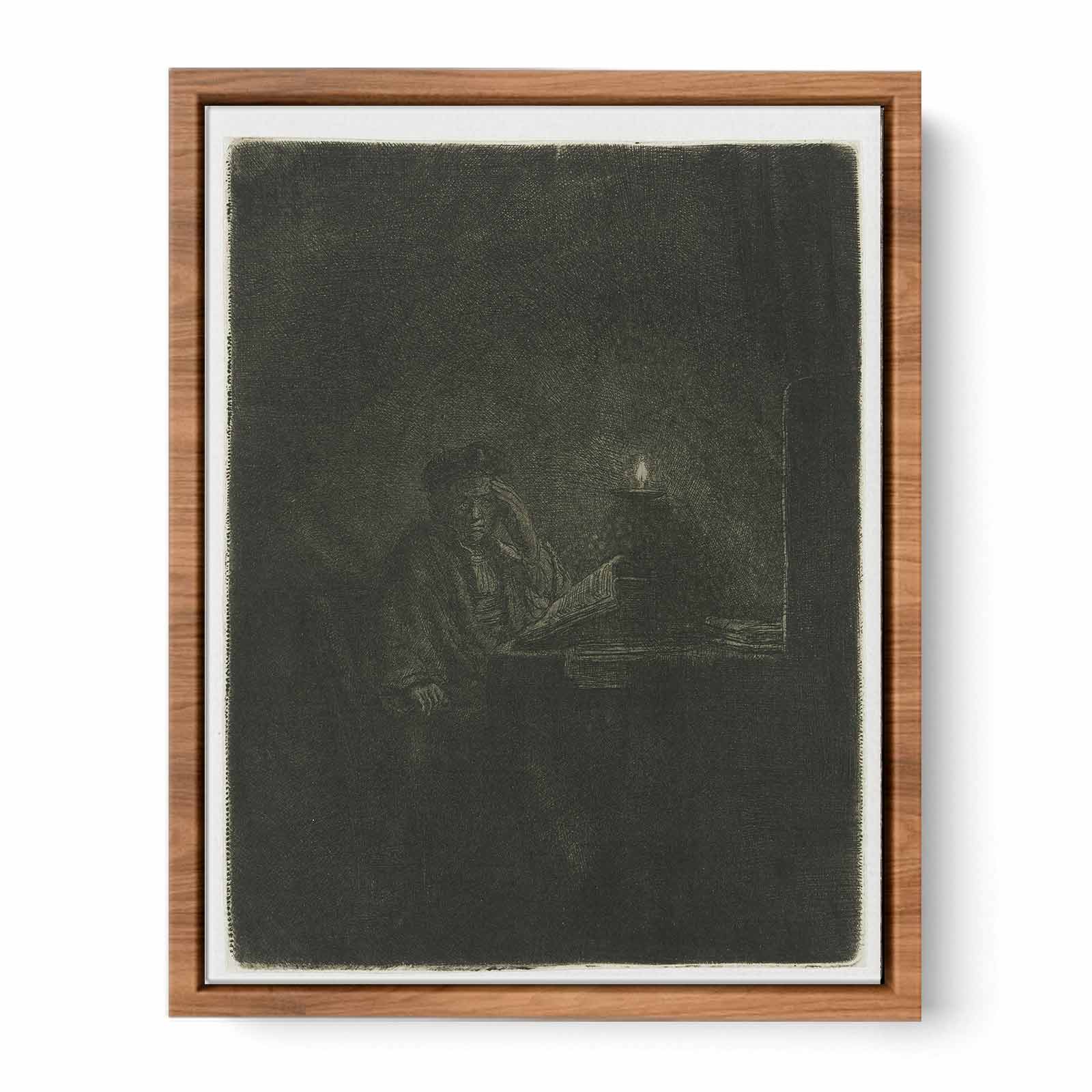 A Student at a Table by Candlelight Painting