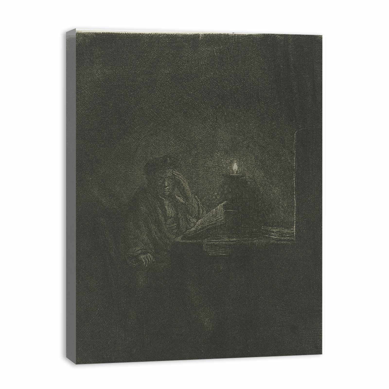 A Student at a Table by Candlelight Painting