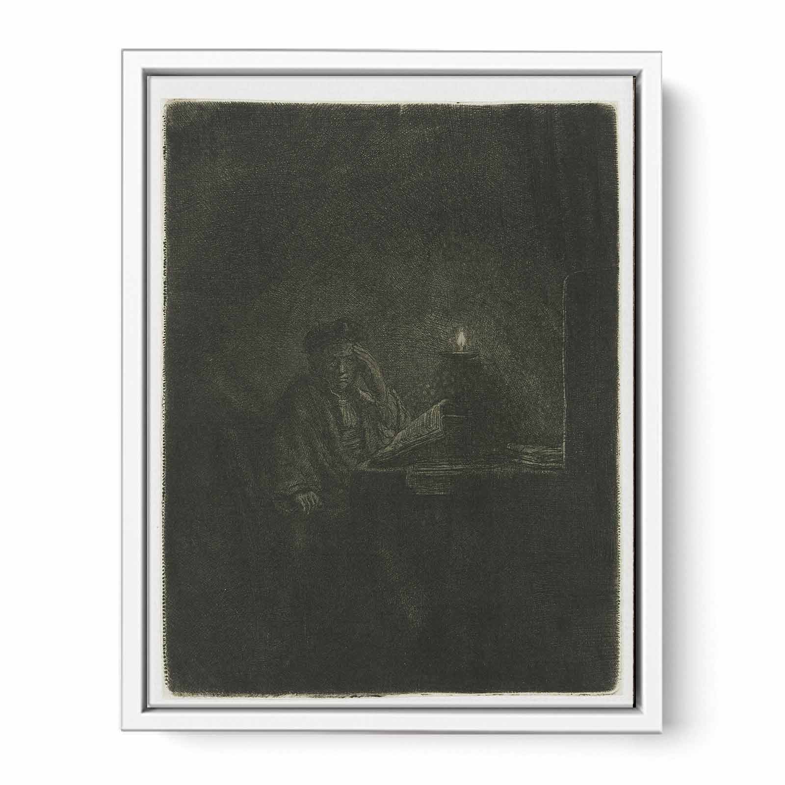 A Student at a Table by Candlelight Painting