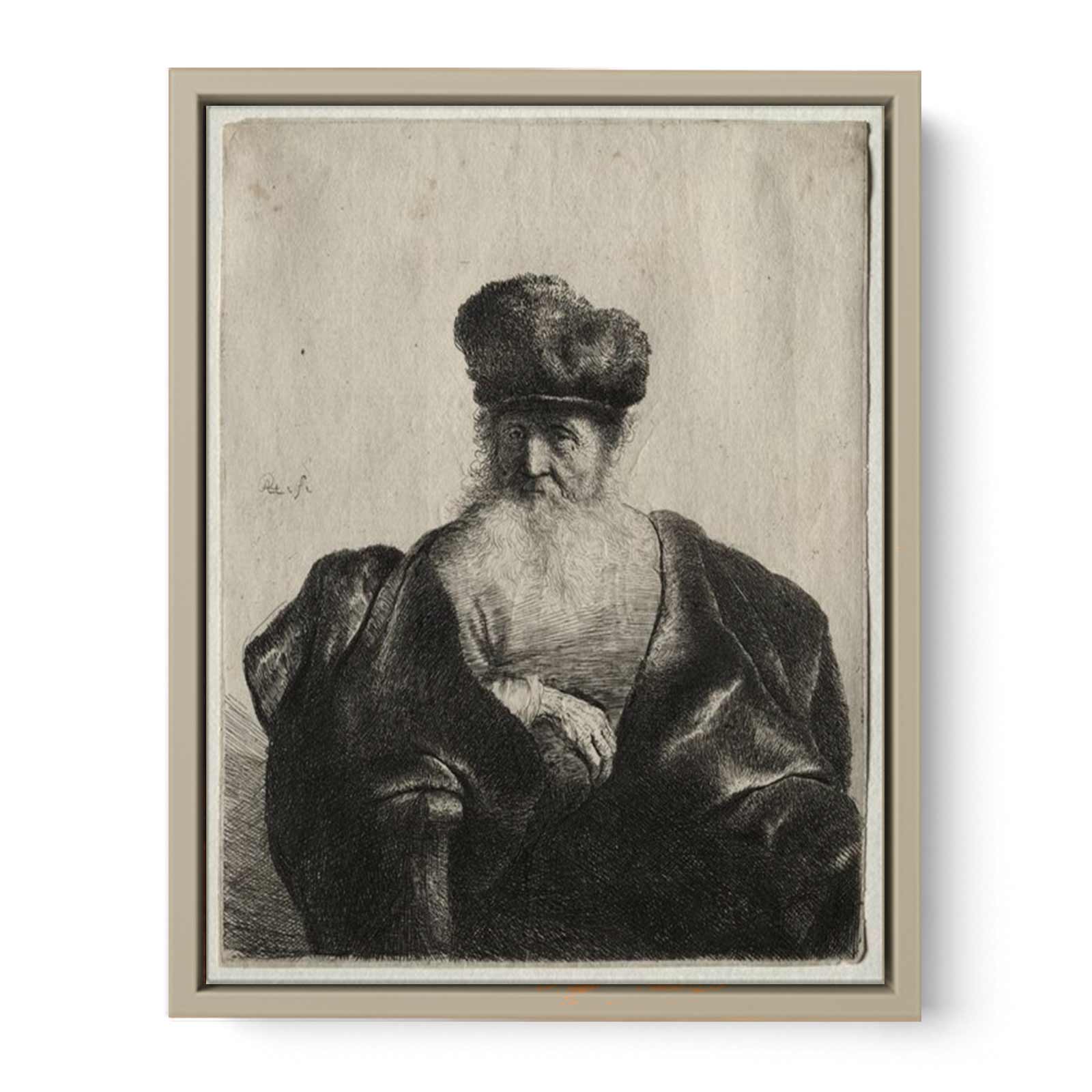 An old Man with Beard, fur Cap and velvet Cloak Painting