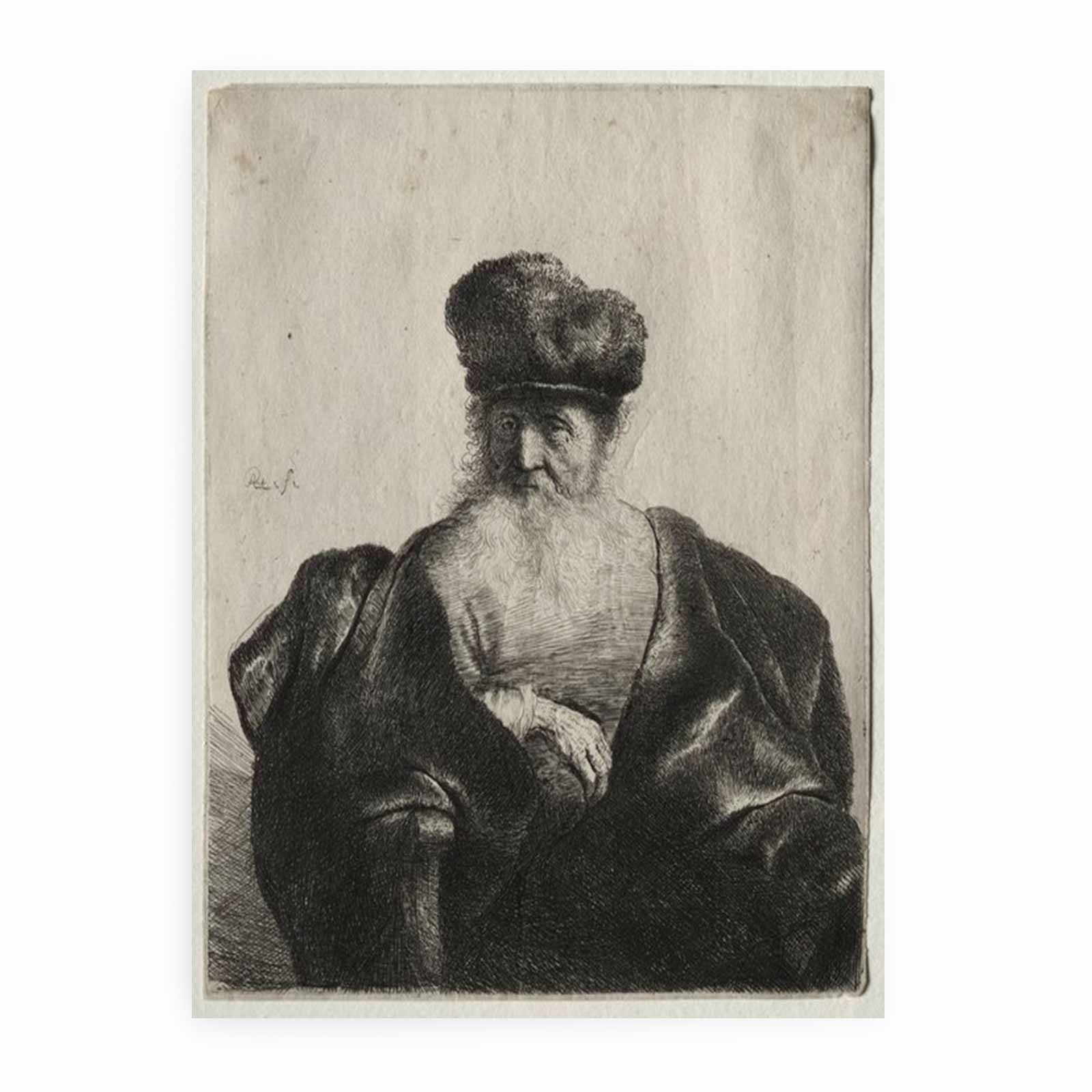 An old Man with Beard, fur Cap and velvet Cloak Painting