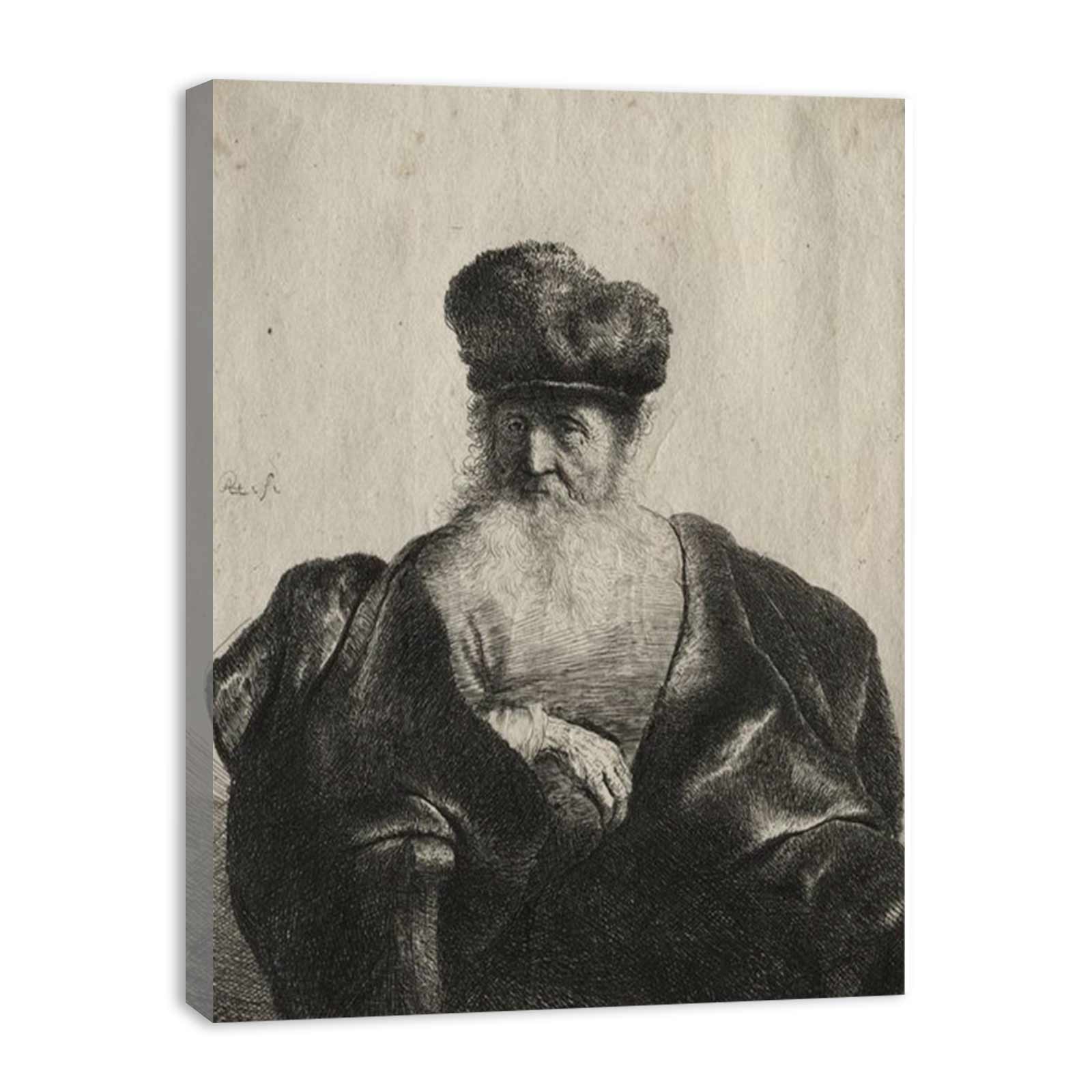 An old Man with Beard, fur Cap and velvet Cloak Painting