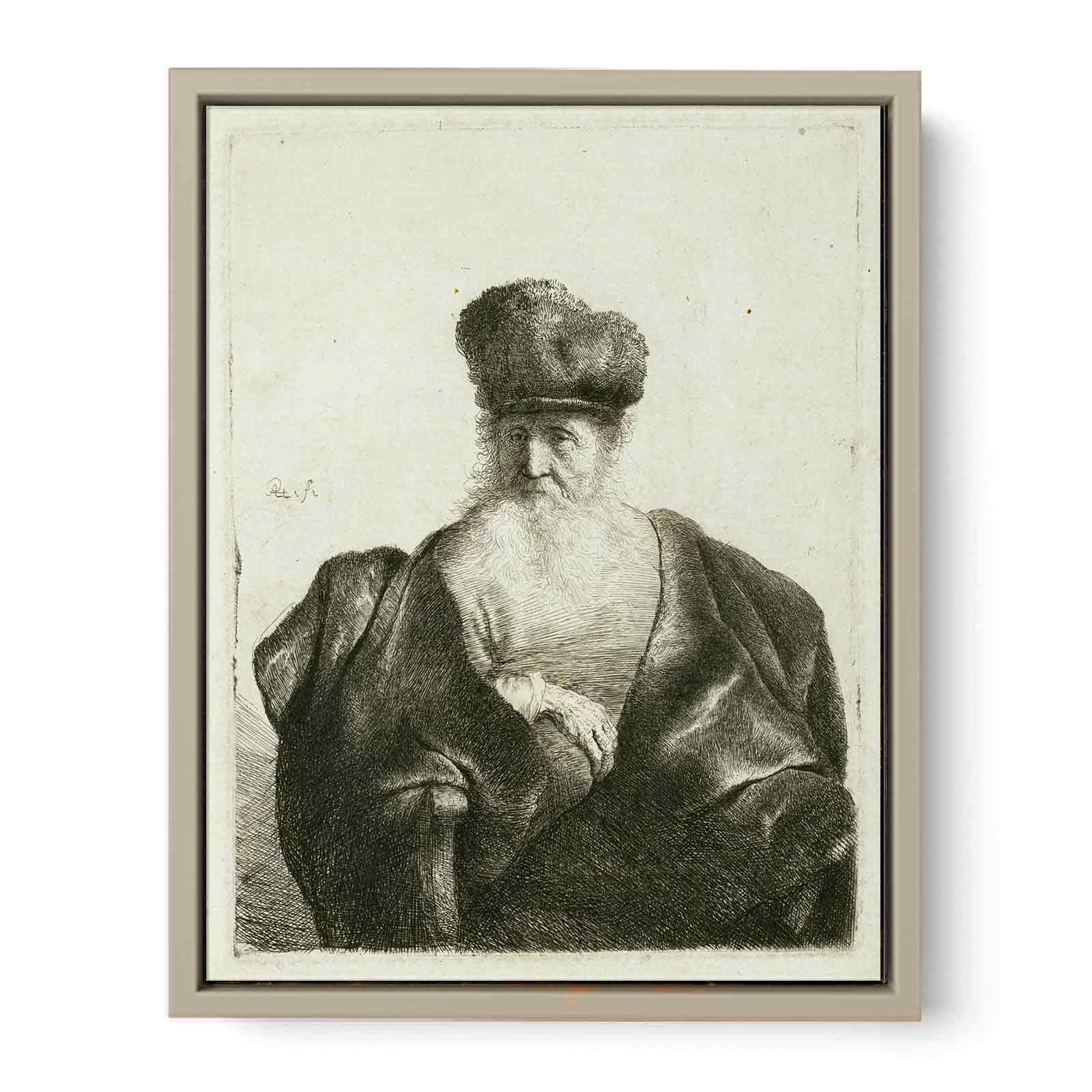 An old Man with Beard, Fur Cap, and Velvet Coat Painting
