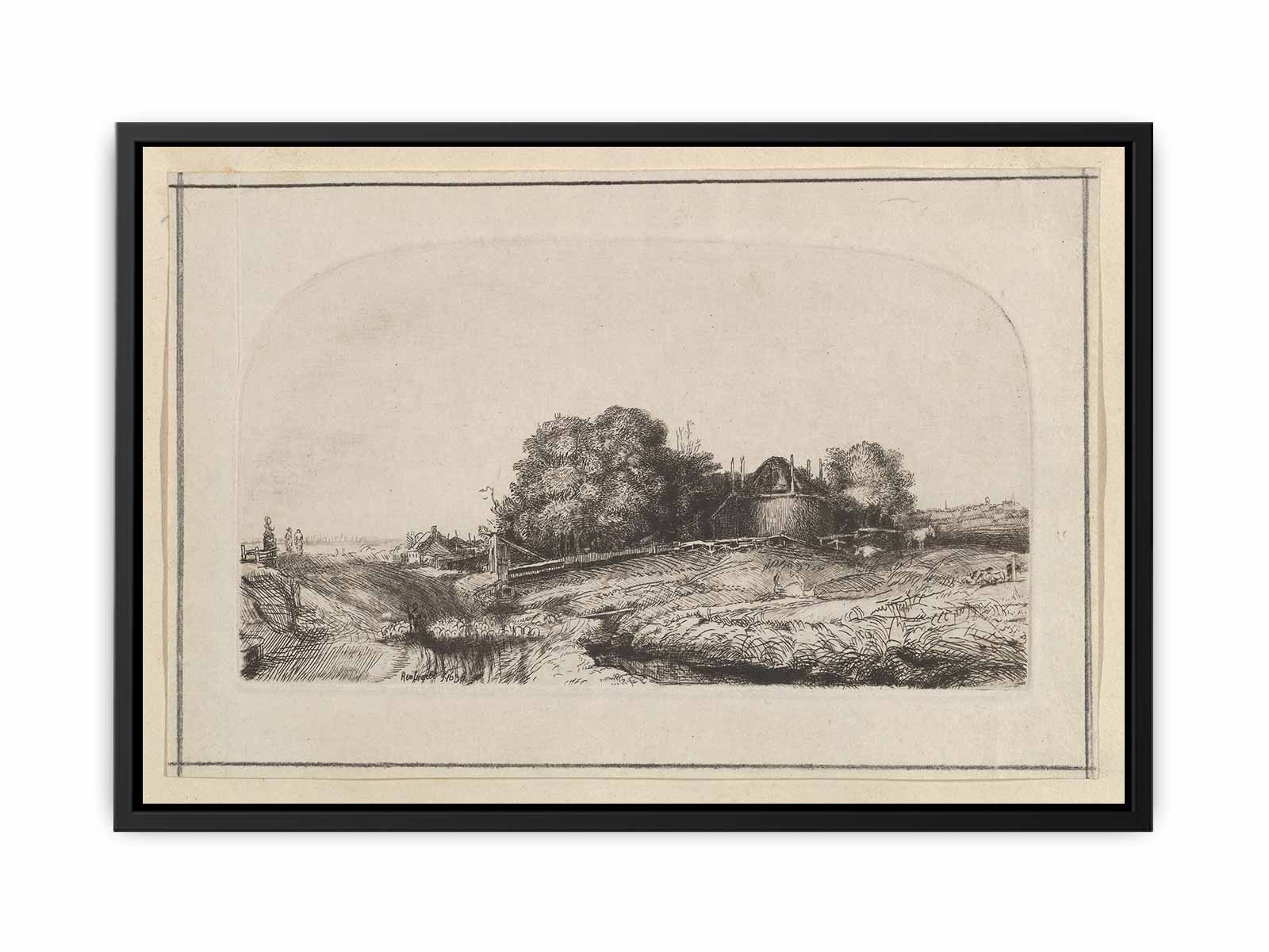 Landscape with a Haybarn and a Flock of Sheep Painting