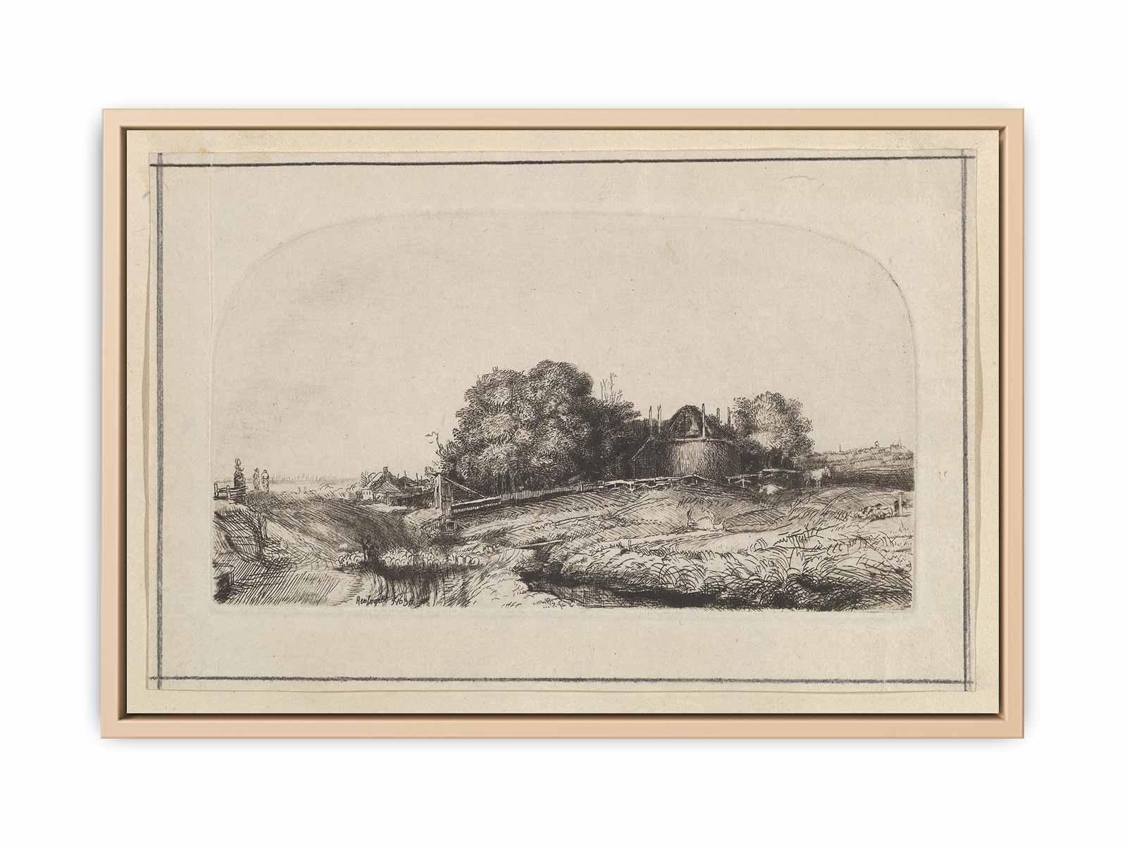 Landscape with a Haybarn and a Flock of Sheep Painting