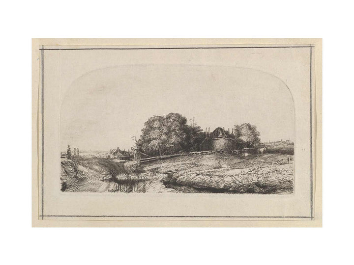 Landscape with a Haybarn and a Flock of Sheep Painting
