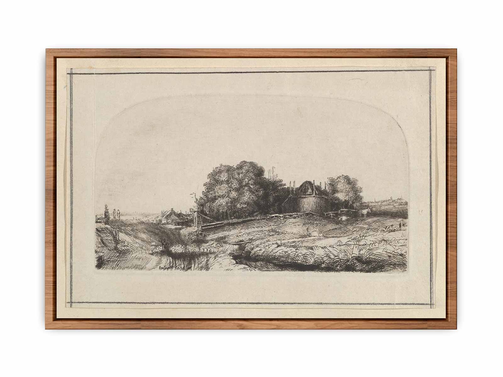Landscape with a Haybarn and a Flock of Sheep Painting