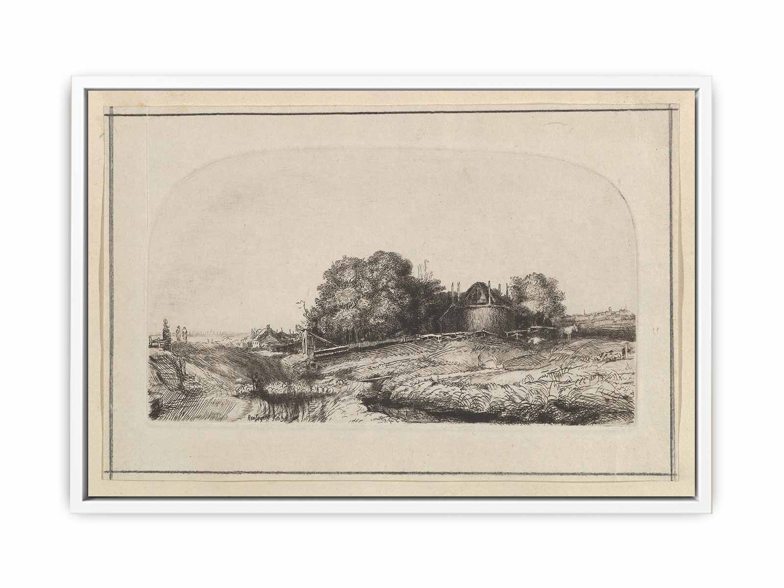 Landscape with a Haybarn and a Flock of Sheep Painting