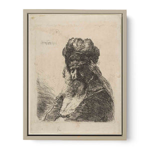 An old bearded Man in a high Fur Cap, with Eyes closed Painting