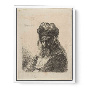 An old bearded Man in a high Fur Cap, with Eyes closed Painting
