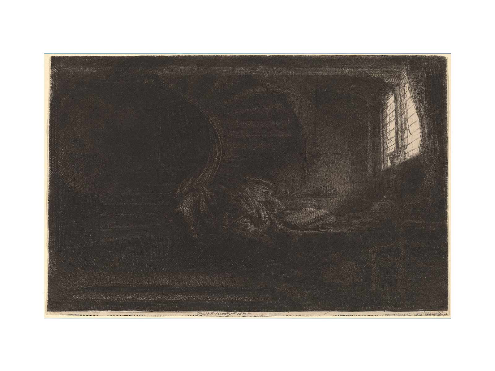 Saint Jerome in a dark Chamber Painting