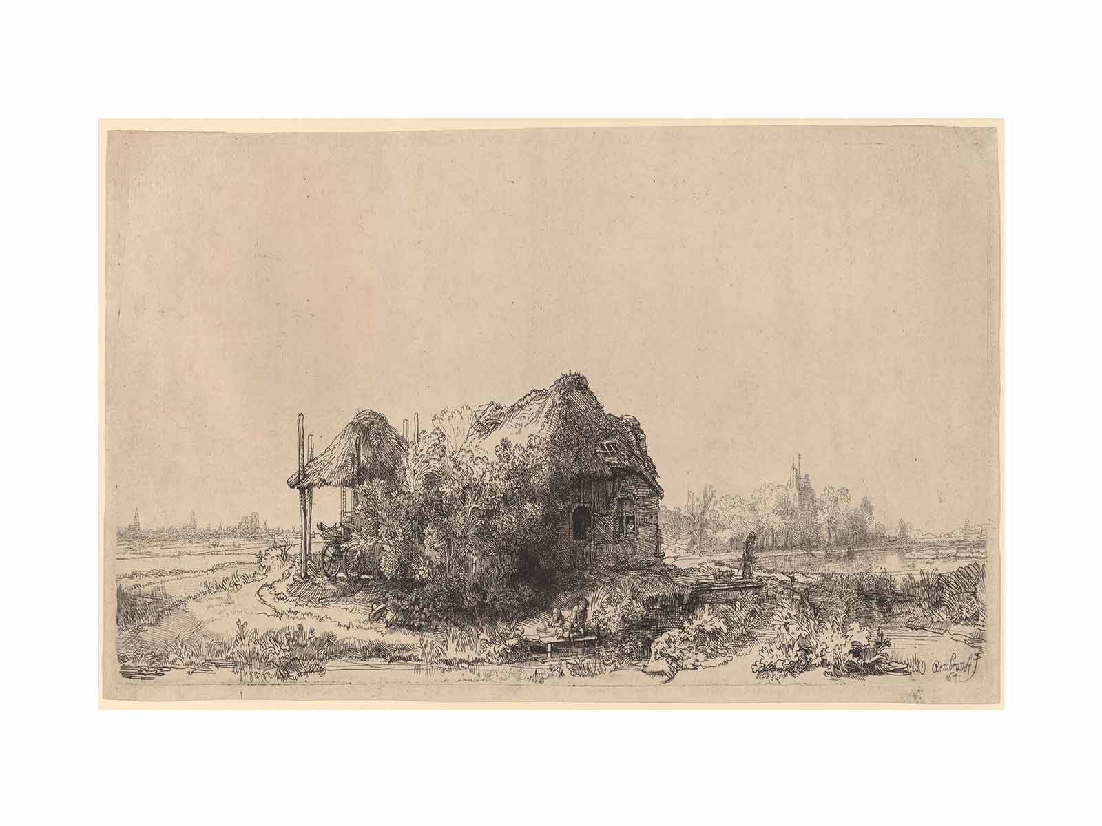 Landscape with a Cottage and Haybarn Oblong Painting