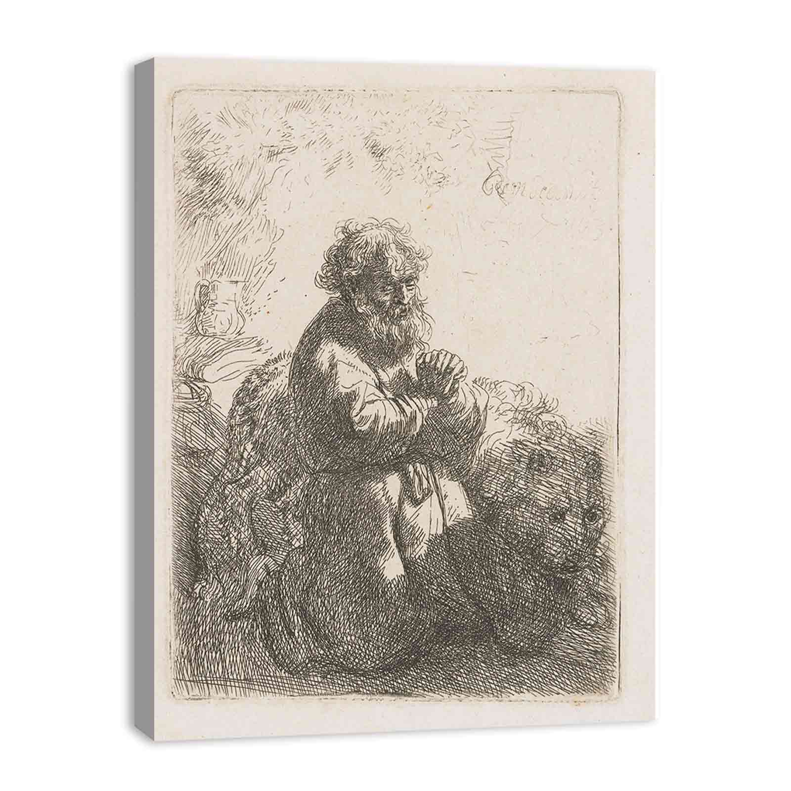St. Jerome kneeling in Prayer, looking down Painting