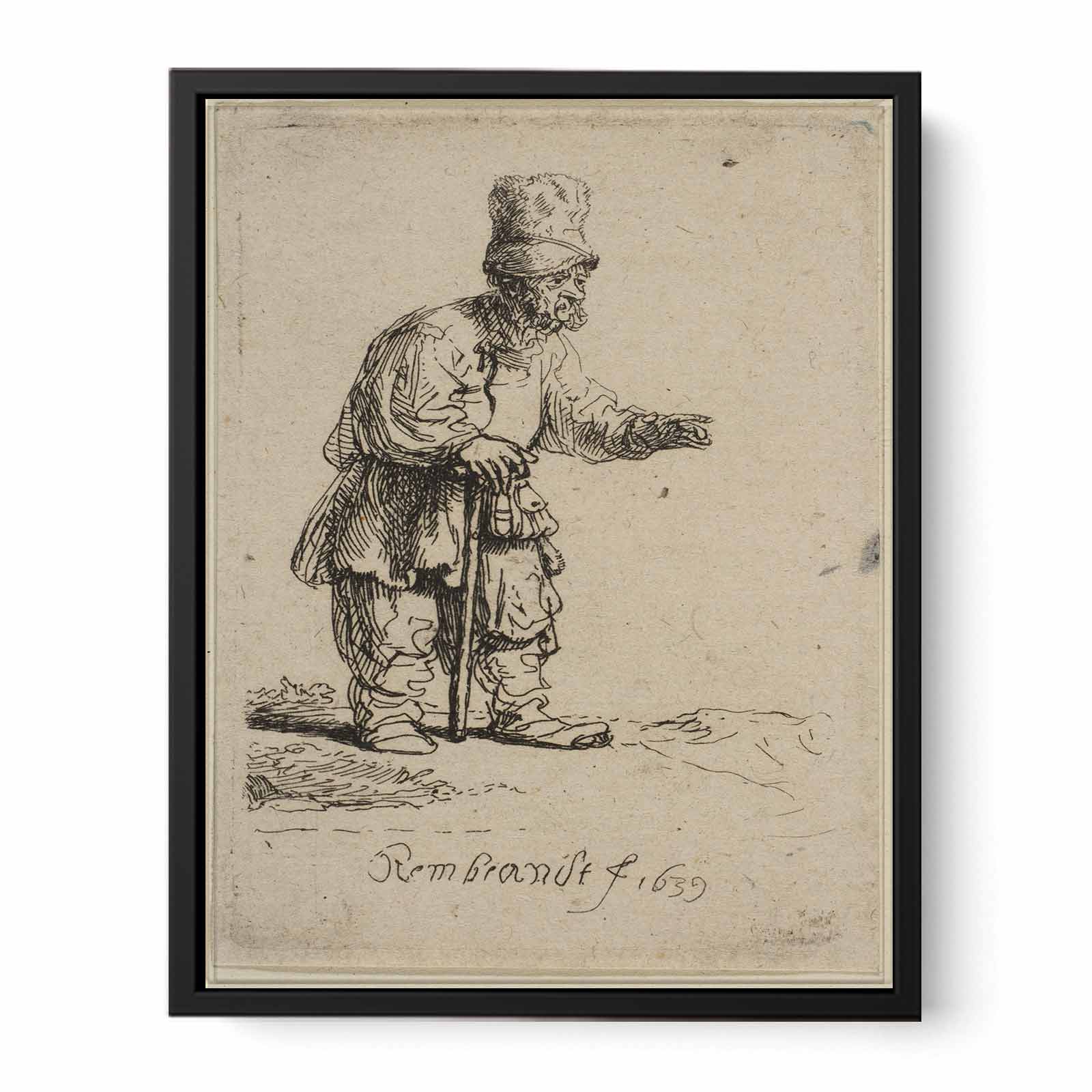 A Peasant in a high Cap, standing leaning on a Stick Painting