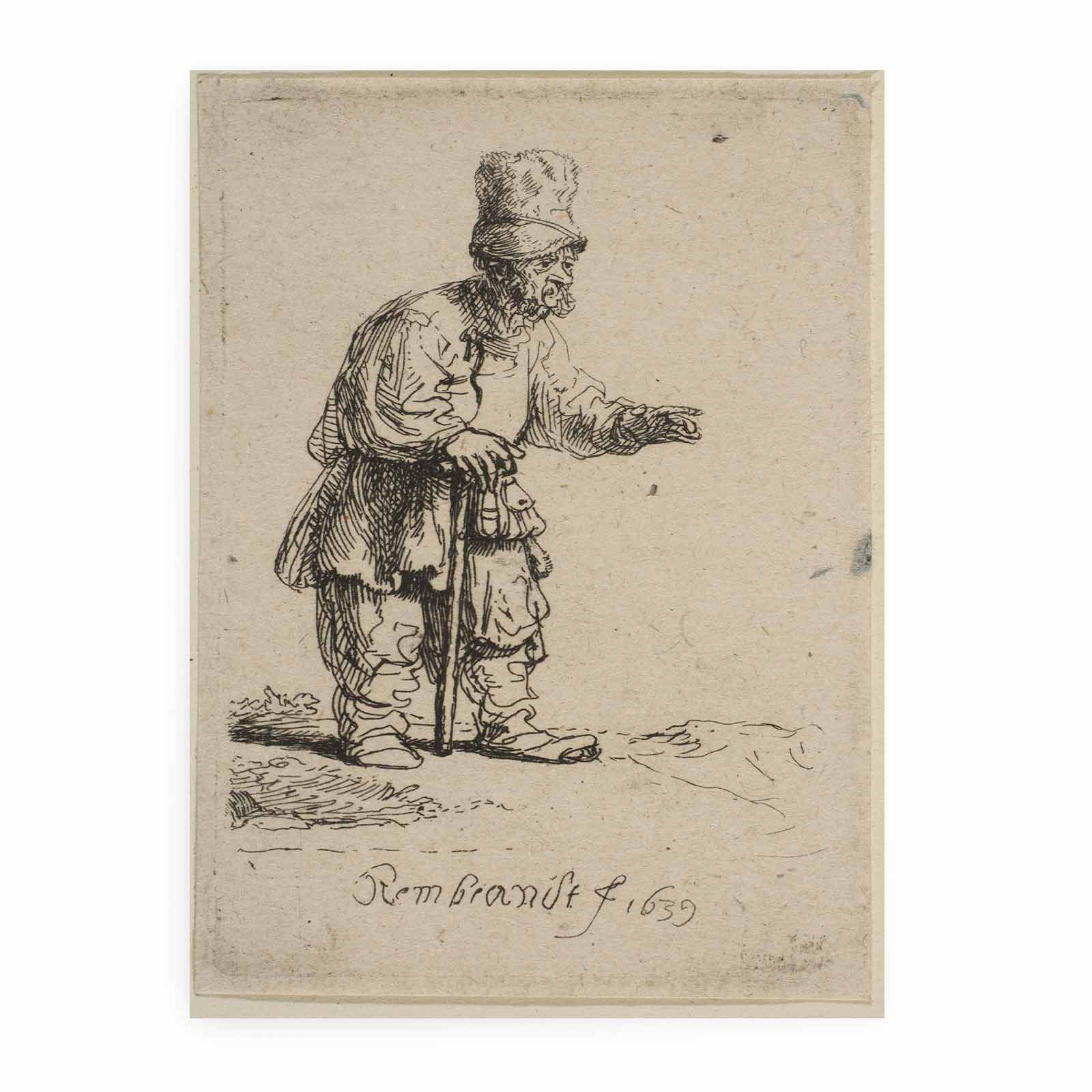 A Peasant in a high Cap, standing leaning on a Stick Painting