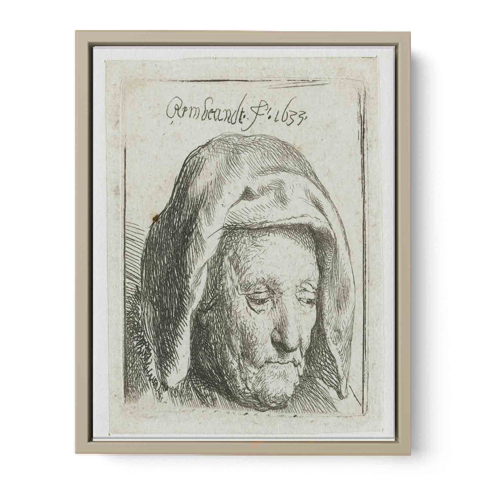 The Artist's Mother in a Cloth Headdress, looking down Head only Painting