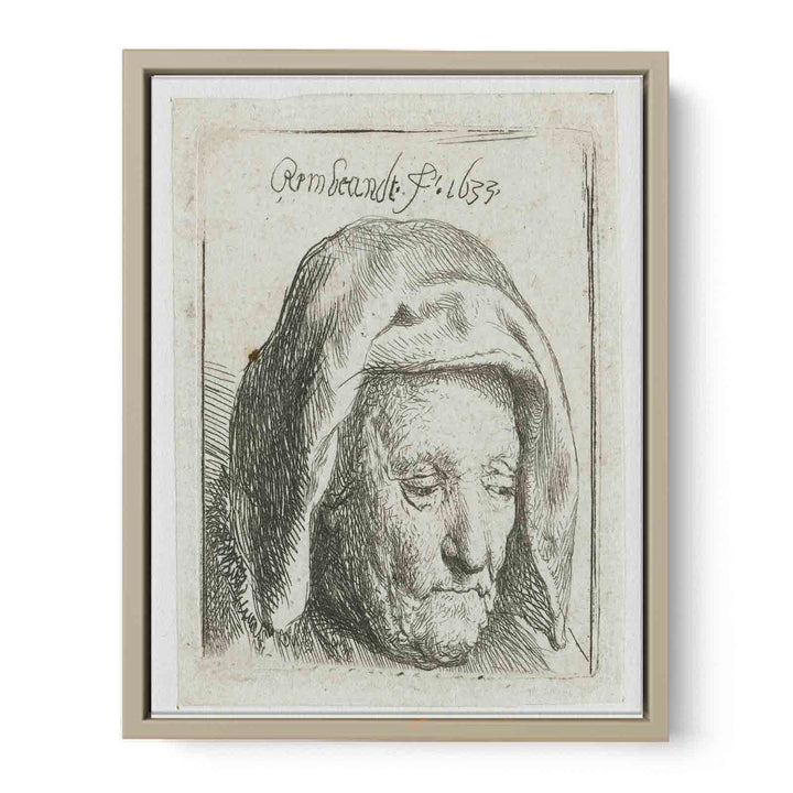 The Artist's Mother in a Cloth Headdress, looking down Head only Painting