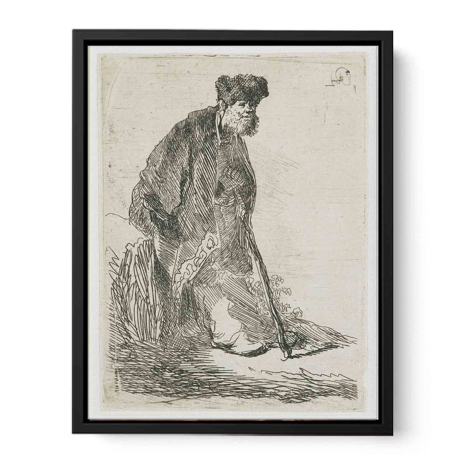Man In A Coat And Fur Cap Leaning Against A Bank Painting