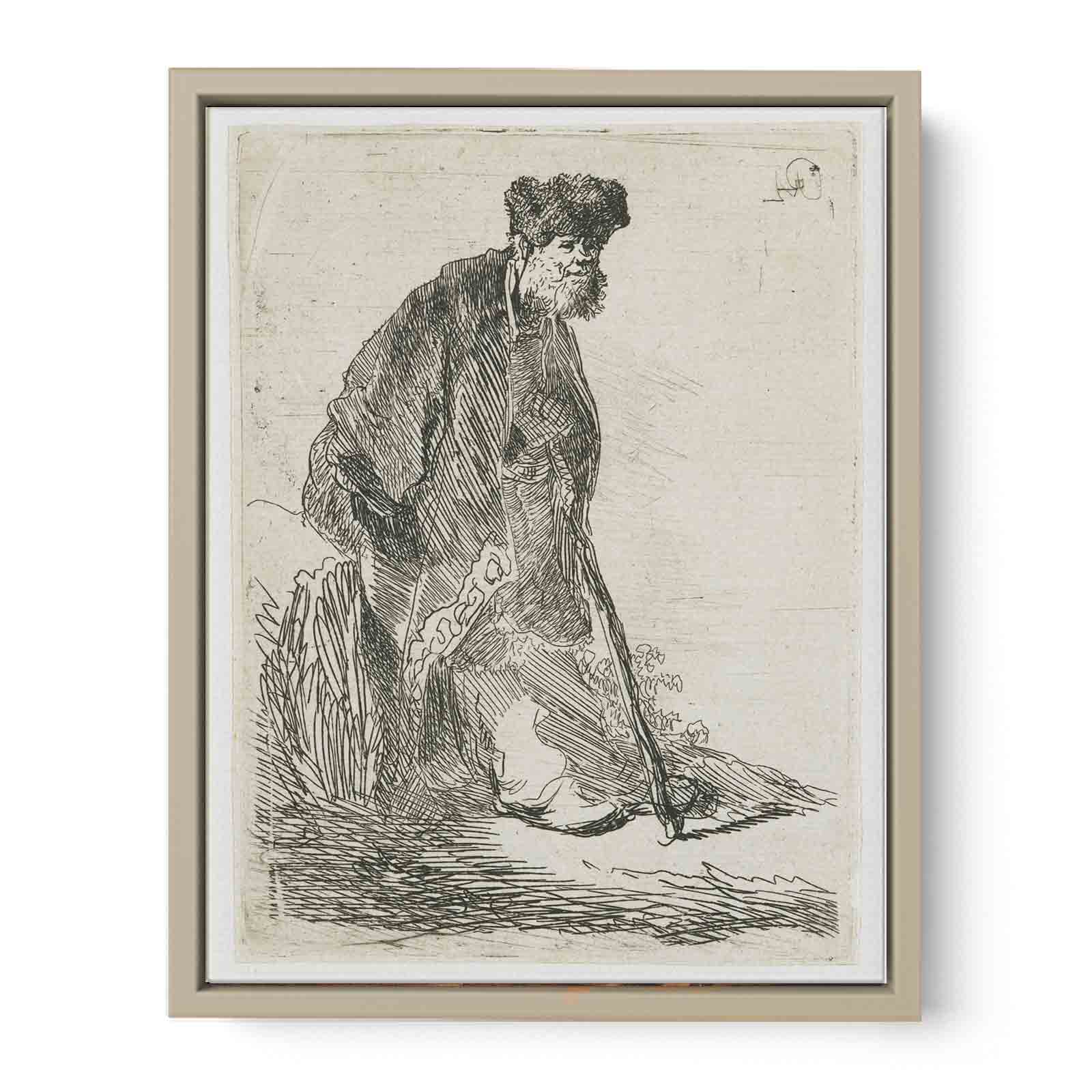 Man In A Coat And Fur Cap Leaning Against A Bank Painting