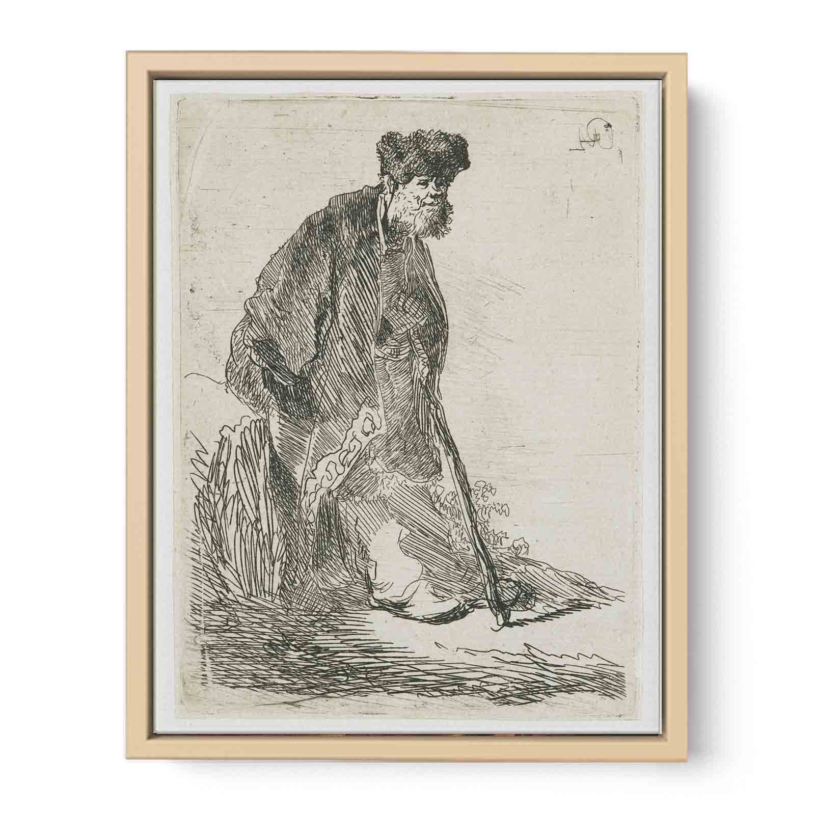 Man In A Coat And Fur Cap Leaning Against A Bank Painting