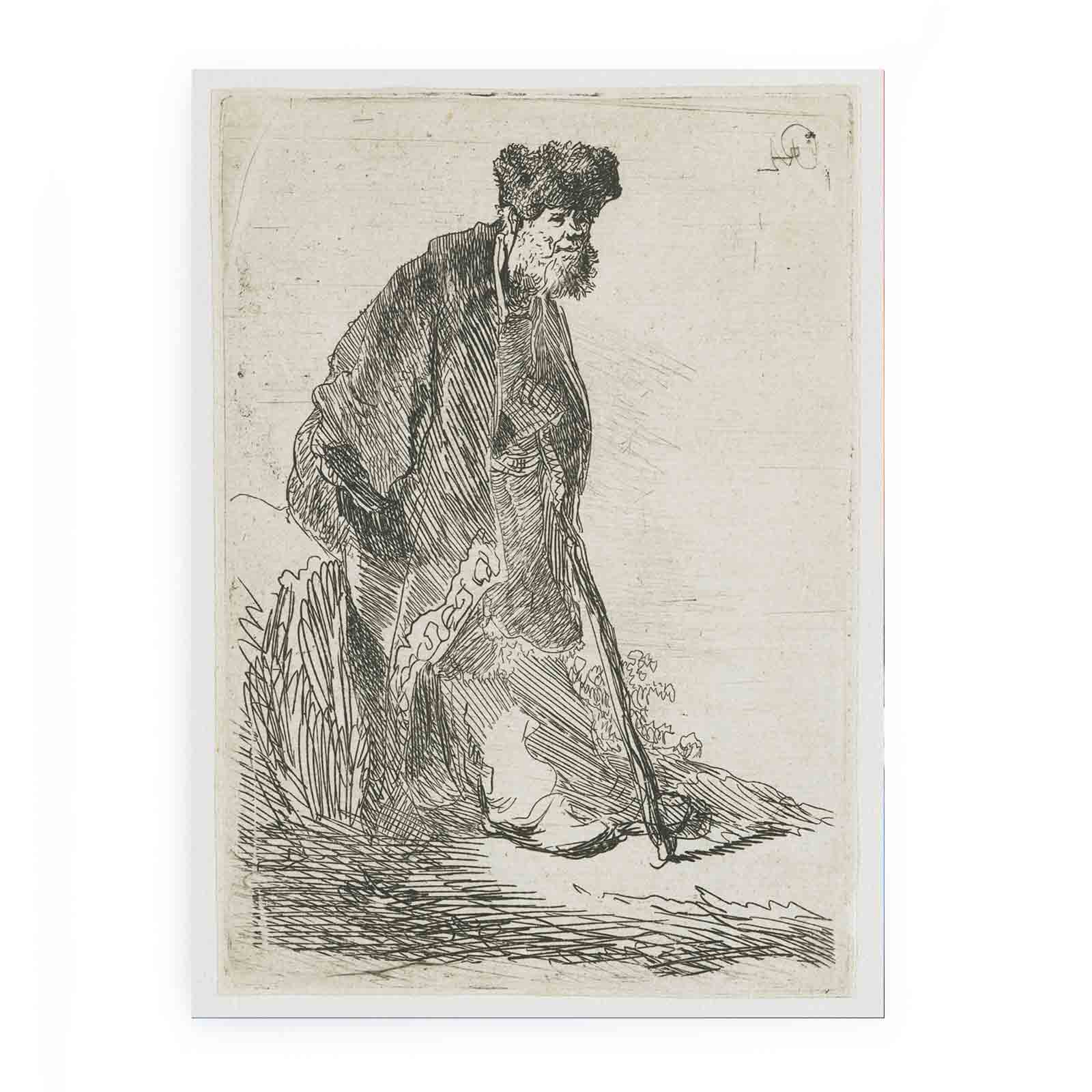 Man In A Coat And Fur Cap Leaning Against A Bank Painting