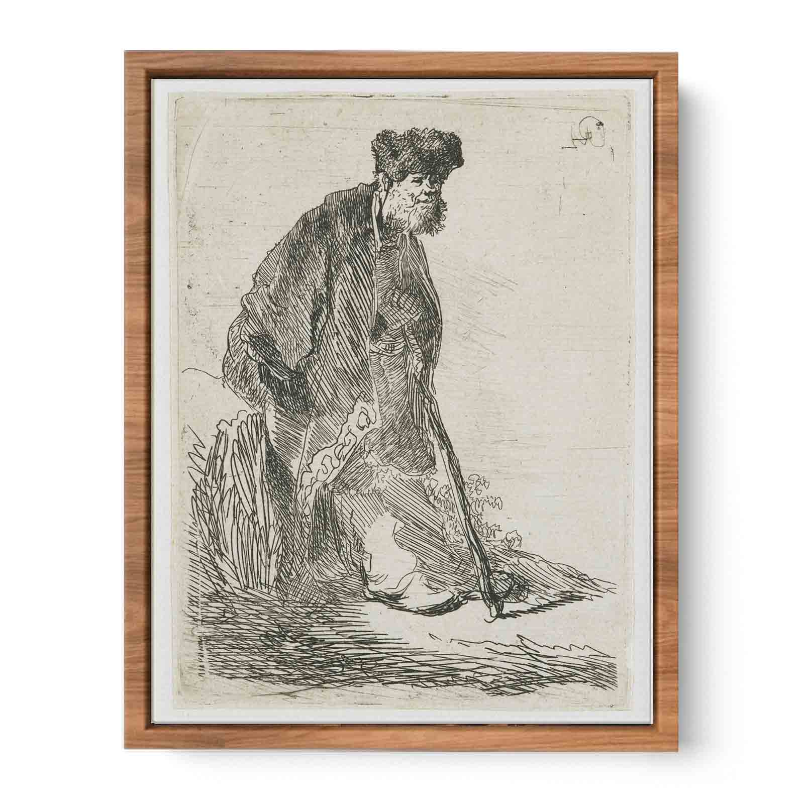 Man In A Coat And Fur Cap Leaning Against A Bank Painting