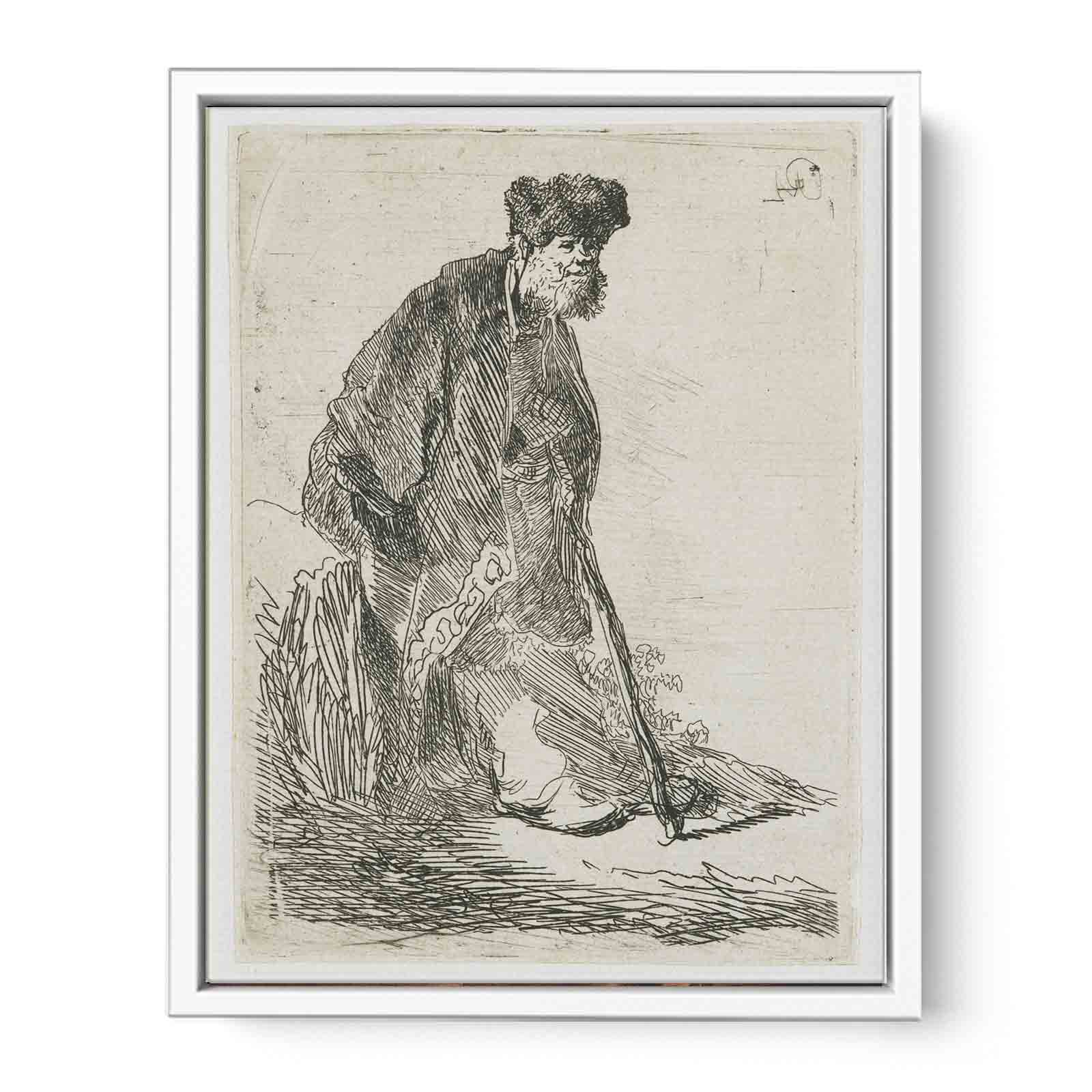 Man In A Coat And Fur Cap Leaning Against A Bank Painting