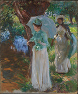 Two Girls with Parasols at Fladbury Painting artwork preview