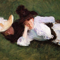Two Girls Lying on the Grass Painting by John Singer Sargent