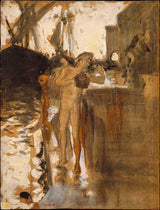 The Balcony Spain and Two Nude Bathers Standing on a Wharf Painting artwork preview