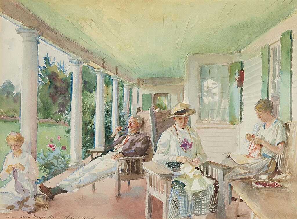 On the Verandah (Ironbound Island, Maine) Painting by John Singer Sargent