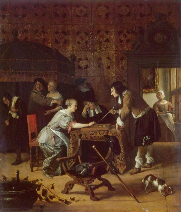 A wooded landscape with peasants on a path by a watermill, a hill beyond Painting by Jan Steen