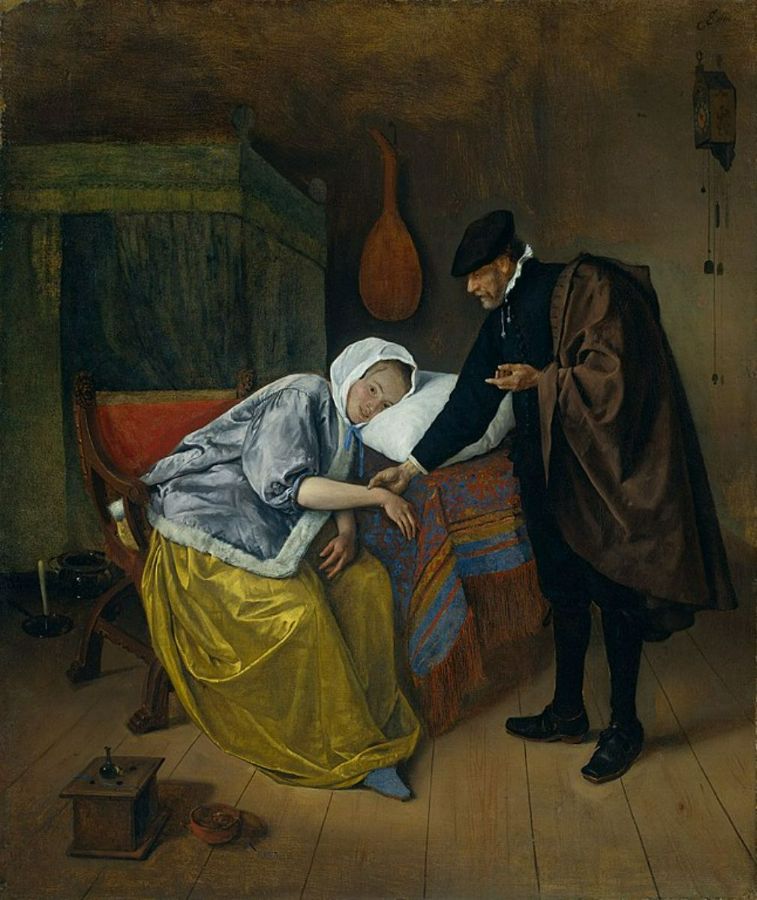 The Sick Woman (detail) Painting by Jan Steen