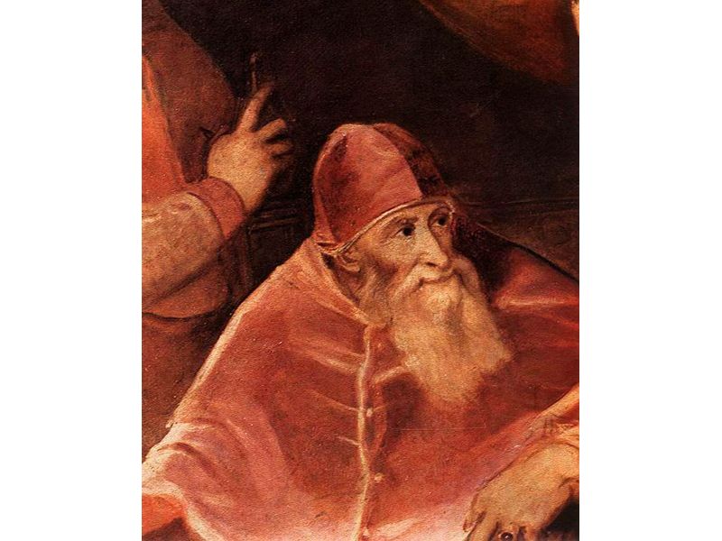 Pope Paul III with his Grandsons Alessandro and Ottavio Farnese (detail) 1546