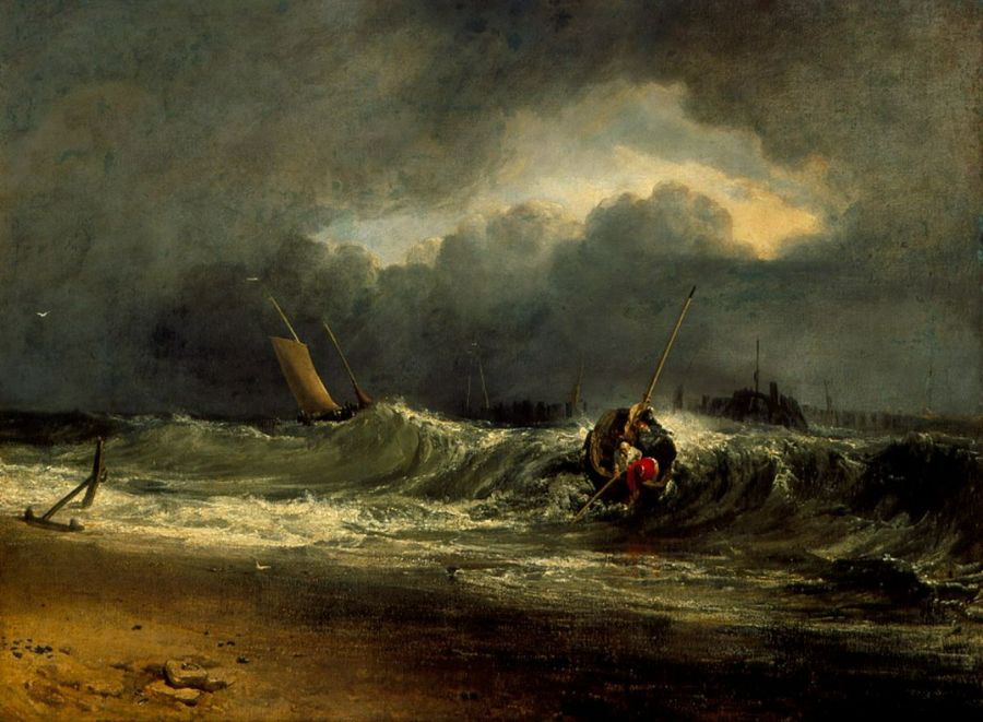 Fishermen upon a lee-shore in squally weather Painting by Joseph Mallord William Turner