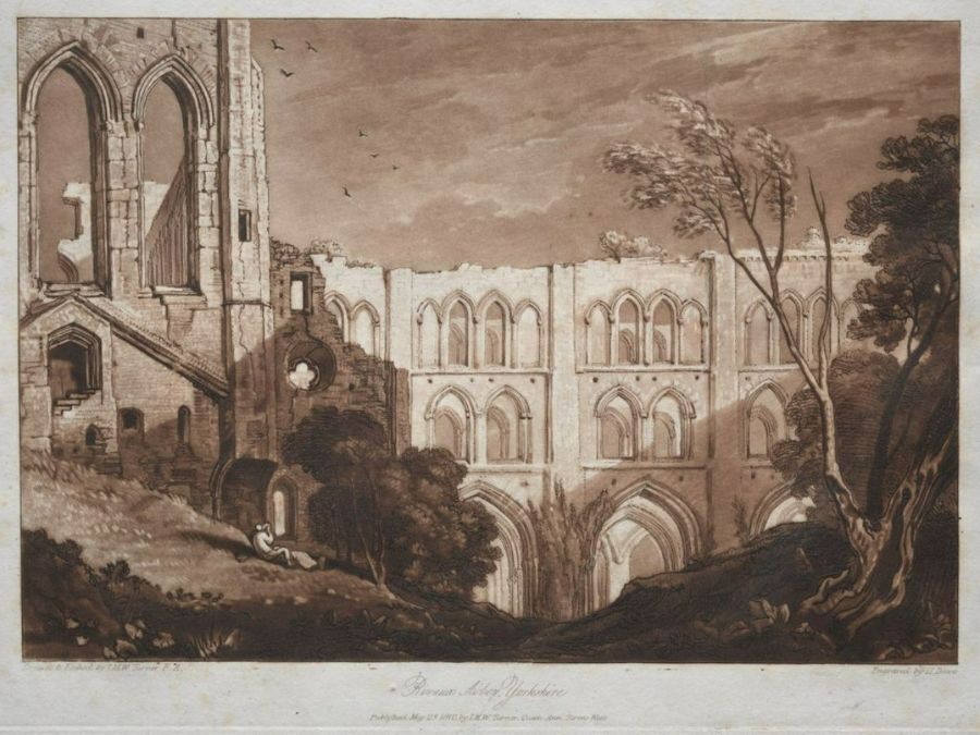 Rivaulx Abbey, from the Liber Studiorum, engraved by Henry Dawe, 1812 