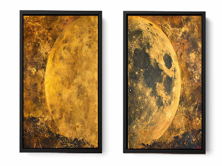 2 Panel Golden Moon Art Painting