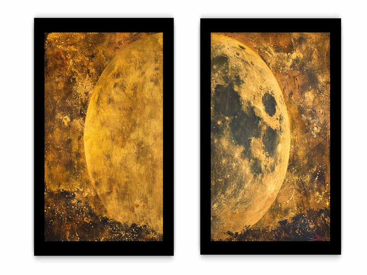 2 Panel Golden Moon Art Painting