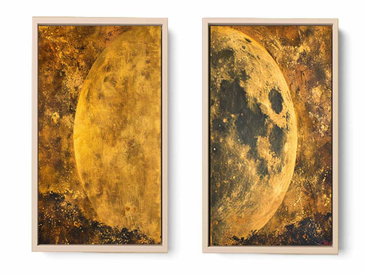 2 Panel Golden Moon Art Painting