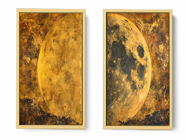 2 Panel Golden Moon Art Painting