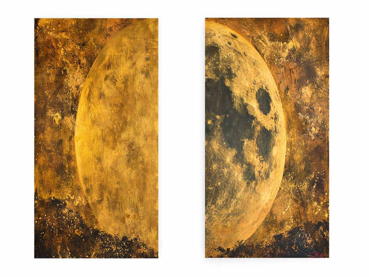 2 Panel Golden Moon Art Painting