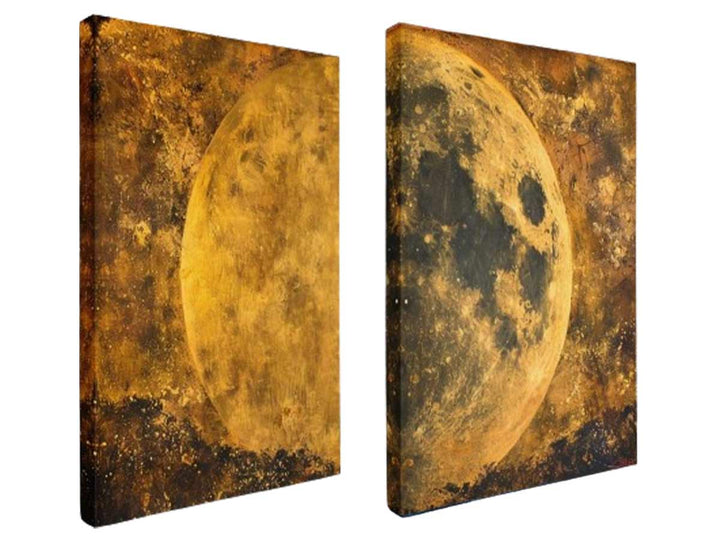 2 Panel Golden Moon Art Painting