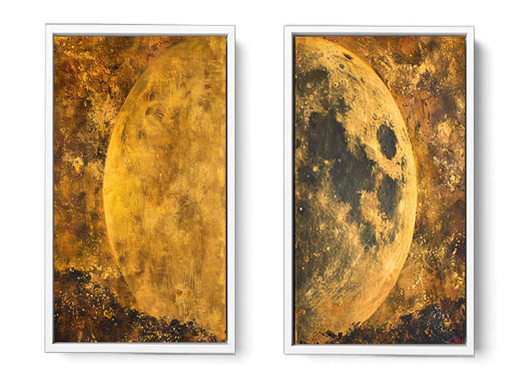 2 Panel Golden Moon Art Painting