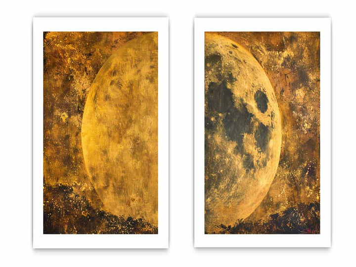 2 Panel Golden Moon Art Painting