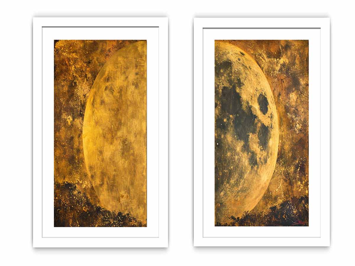 2 Panel Golden Moon Art Painting