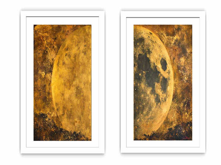 2 Panel Golden Moon Art Painting