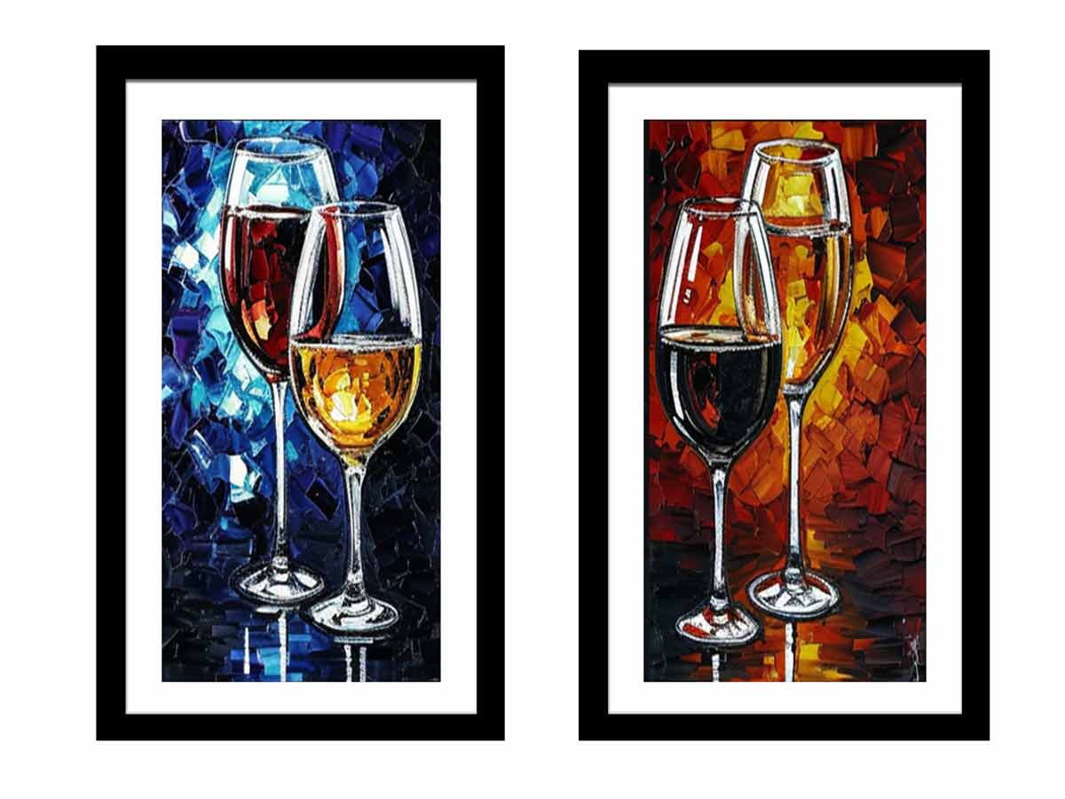 2 Panel Wine Galss  Art  Painting